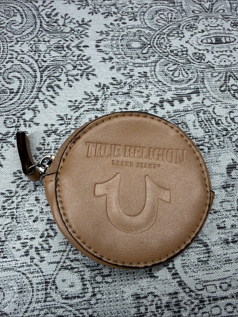 True Religion Tan Round Leather Coin Case